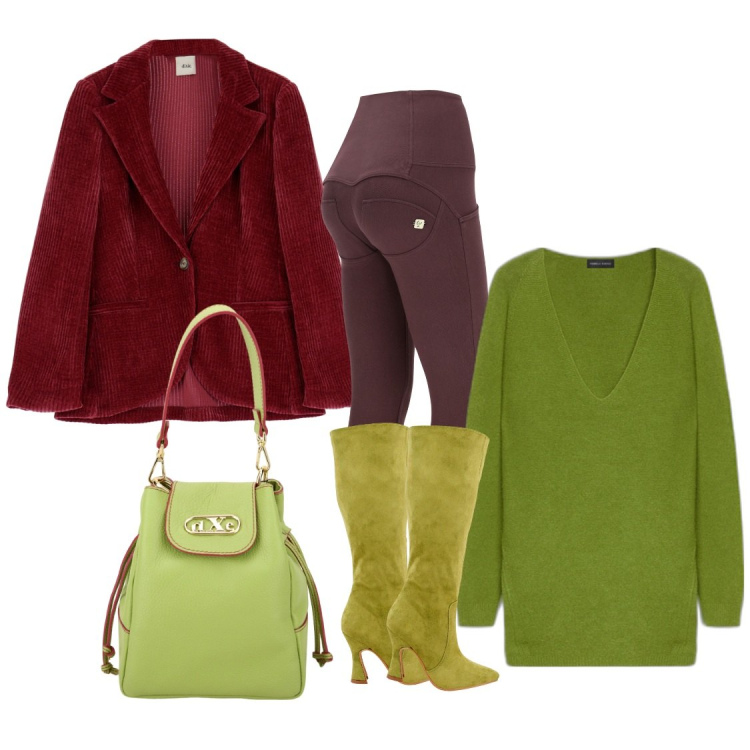 Outfit donna - Casual e chic. Stile Casual chic per Tutti i giorni. Abbinamento con stivali, pantaloni skinny, giacche, borse a secchiello, maglieria.
