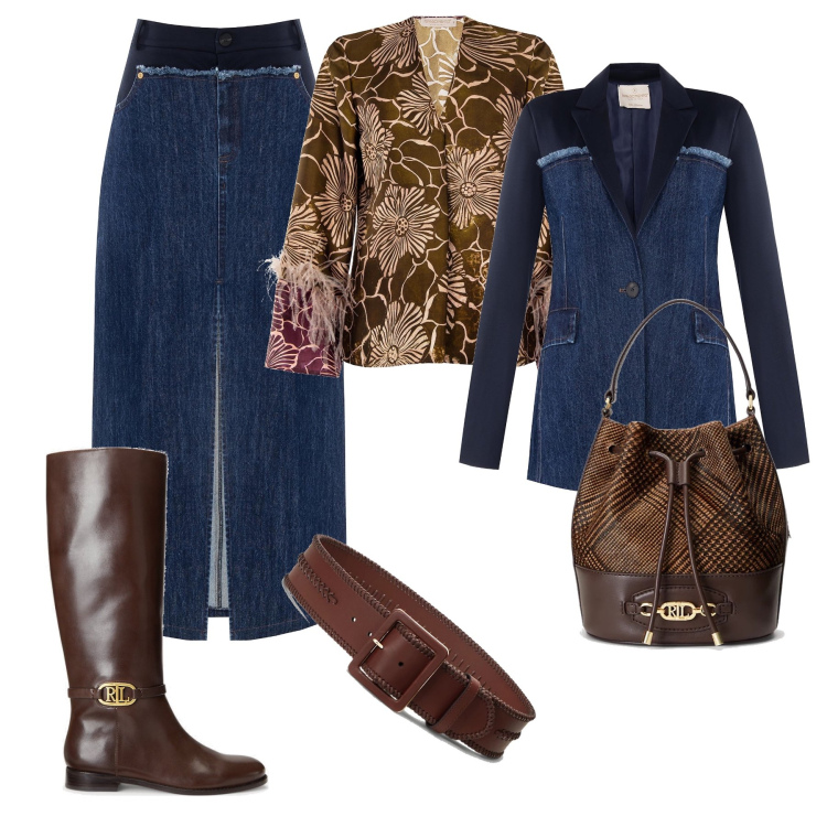 Outfit donna - La gonna di jeans !. Stile Trendy per Tutti i giorni. Abbinamento con gonne, cappotti, bluse, borse a secchiello, stivali sopra il ginocchio, cinture.