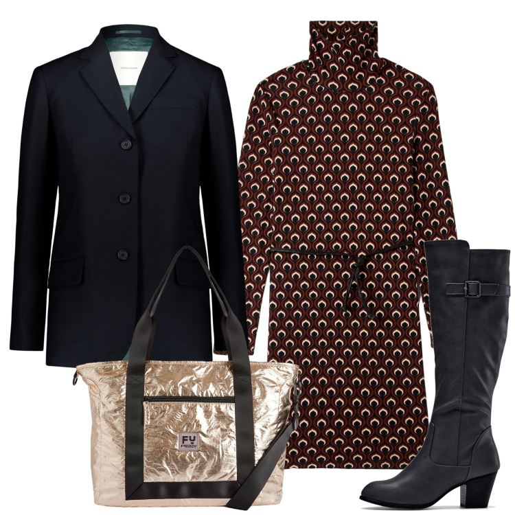 Outfit donna - A testa alta. Stile Bon Ton per Tutti i giorni. Abbinamento con stivali, vestiti corti, borse tote, blazer.