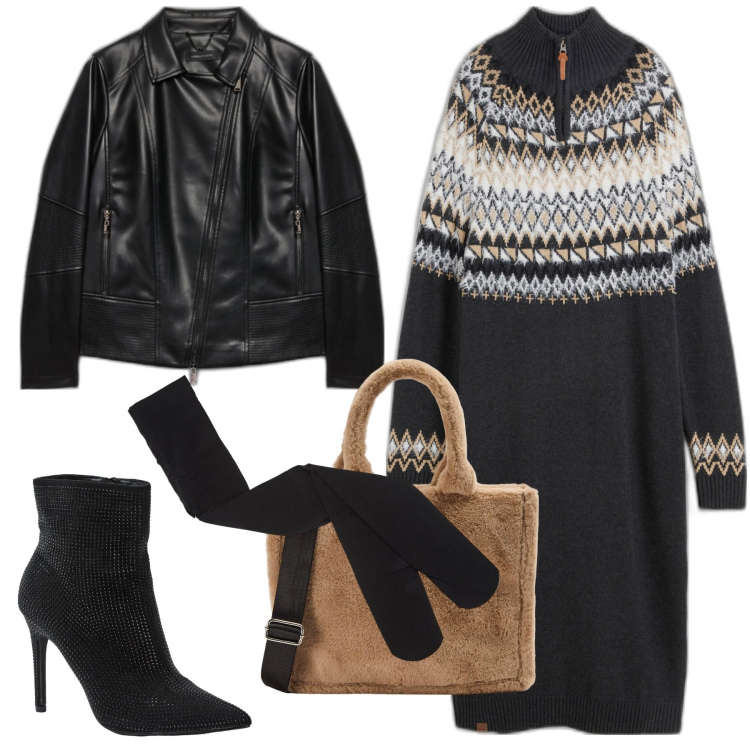 Outfit donna - L\'abito in maglia. Stile Urban per Tutti i giorni. Abbinamento con vestiti, collant, shopping bag, stivaletti, cappotti.