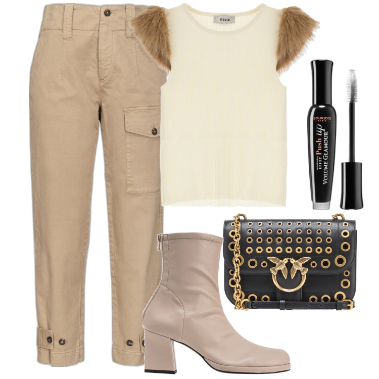 Outfit donna - Tronchetto chiaro. Stile Urban per Tutti i giorni. Abbinamento con mascara, stivaletti, borse a tracolla, pantaloni cargo, canottiere.