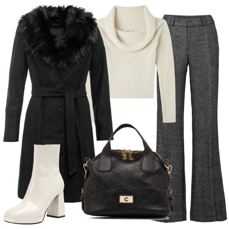 Outfit donna - lo stivaletto panna. Stile Bon Ton per Tutti i giorni. Abbinamento con pantaloni a palazzo, cappotti, maglieria, stivaletti, borse a spalla.