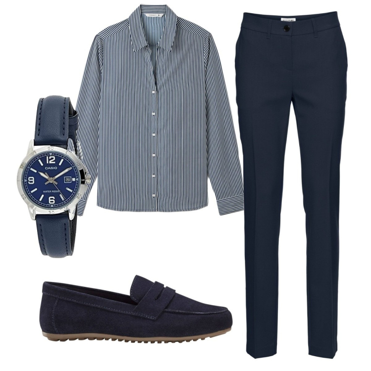 Outfit donna - Total look #1771560. Stile Basic per Ufficio. Abbinamento con pantaloni, mocassini, camicie, orologi.