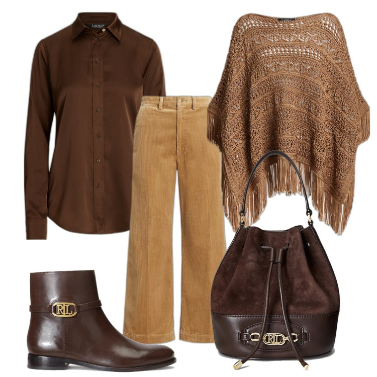 Outfit donna - Trendy. Stile Trendy per Tutti i giorni. Abbinamento con camicie, pantaloni, stivaletti, borse a secchiello, cappotti.