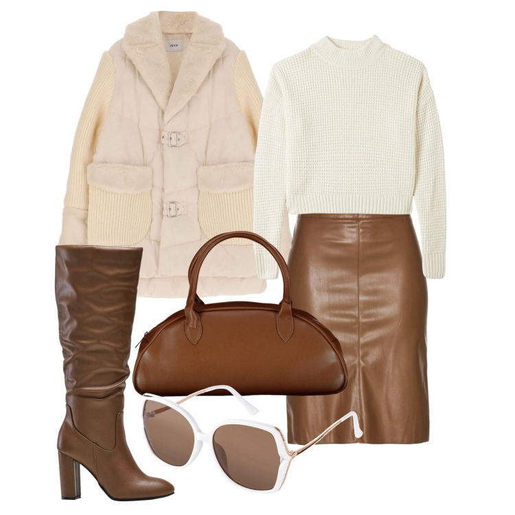 Outfit donna - Ghost outfitter - novembre. Stile Trendy per Tutti i giorni. Abbinamento con gonne longuette, stivali sopra il ginocchio, occhiali da sole, maglieria, blazer, borse a spalla.