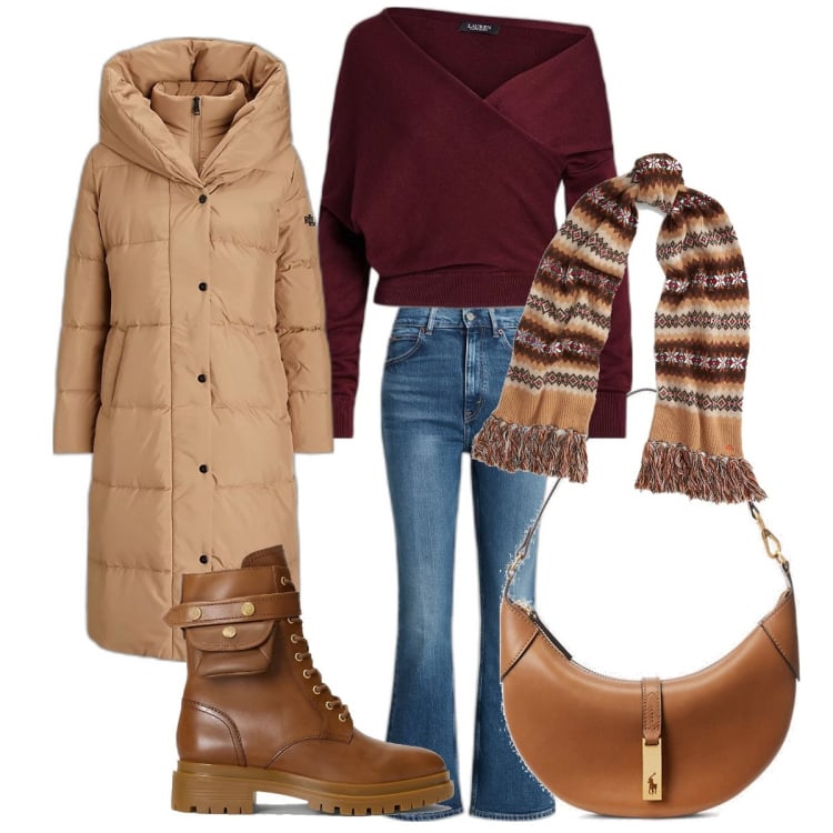 Outfit donna - Ralph Lauren bf \'23. Stile Casual chic per Tutti i giorni. Abbinamento con borse a spalla, maglieria, piumini, stivaletti, sciarpe, jeans.