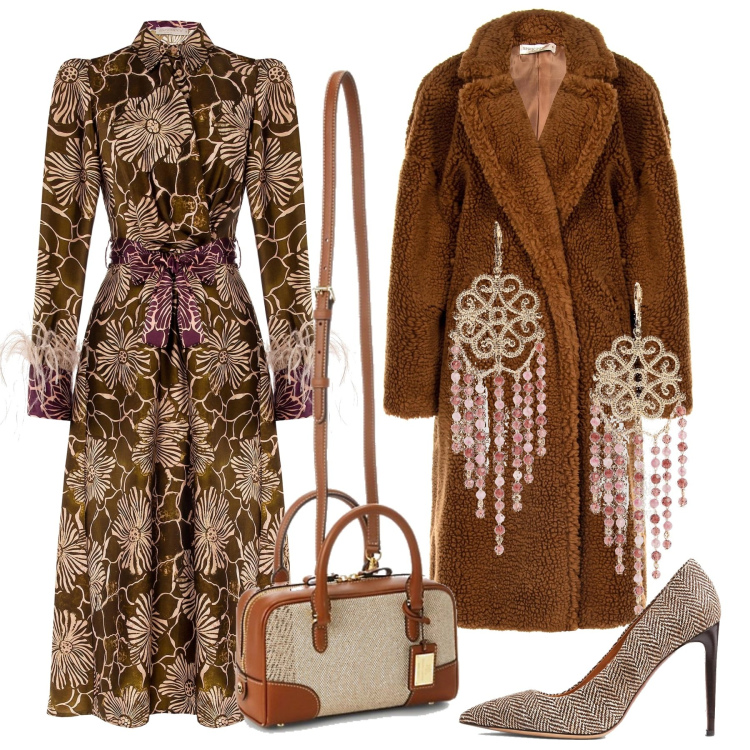 Outfit donna - Rinascimento, classico, retró. Stile Vintage retrò per Cerimonia. Abbinamento con vestiti chemisier, cappotti, décolleté, orecchini, borse a mano.