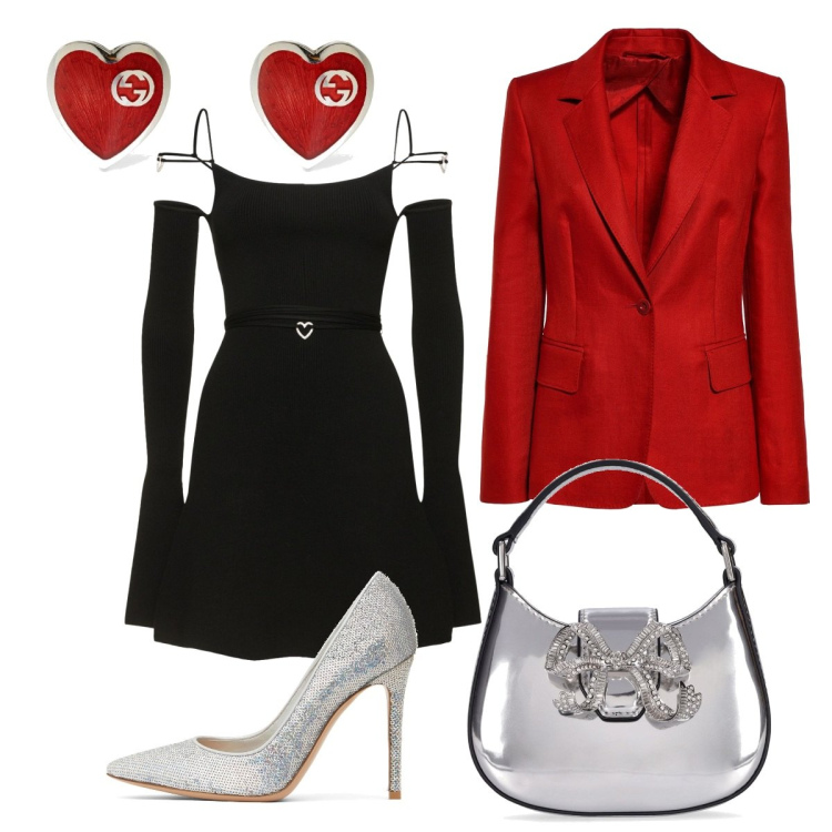 Outfit donna - Sexy e romantica. Stile Chic per Serata fuori. Abbinamento con borse a mano, vestiti, orecchini, décolleté, cappotti.