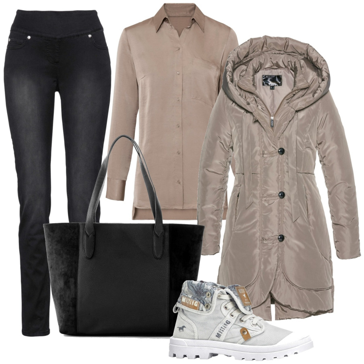 Outfit donna - Bonprix Casual. Stile Casual per Tutti i giorni. Abbinamento con blazer, jeans dritti, shopping bag, camicie, sneakers alte.