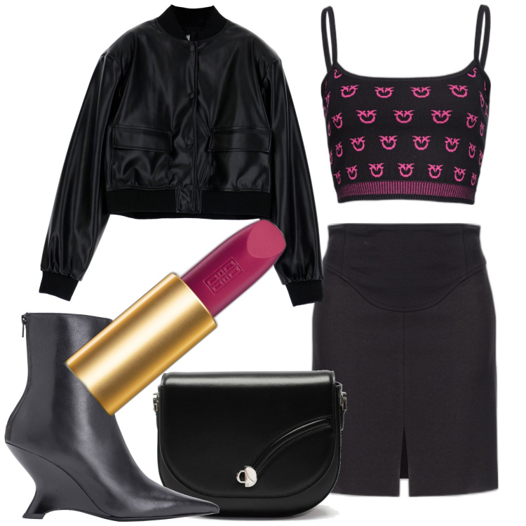Outfit donna - Dettagli in fucsia. Stile Glamour per Tutti i giorni. Abbinamento con rossetti, top, stivaletti, minigonne, cappotti, borse a tracolla.
