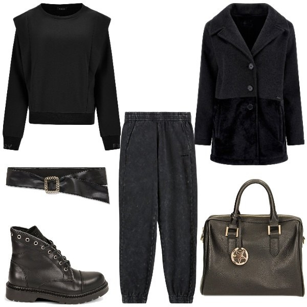 Outfit donna - Spoty chic Freddy. Stile Sporty chic per Tutti i giorni. Abbinamento con cappotti, pantaloni, maglieria, anfibi, borse a mano, cinture.