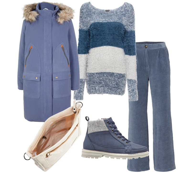 Outfit donna - Azzurro polvere. Stile Casual per Tutti i giorni. Abbinamento con stivaletti, pantaloni, cappotti, maglieria, borse a tracolla.