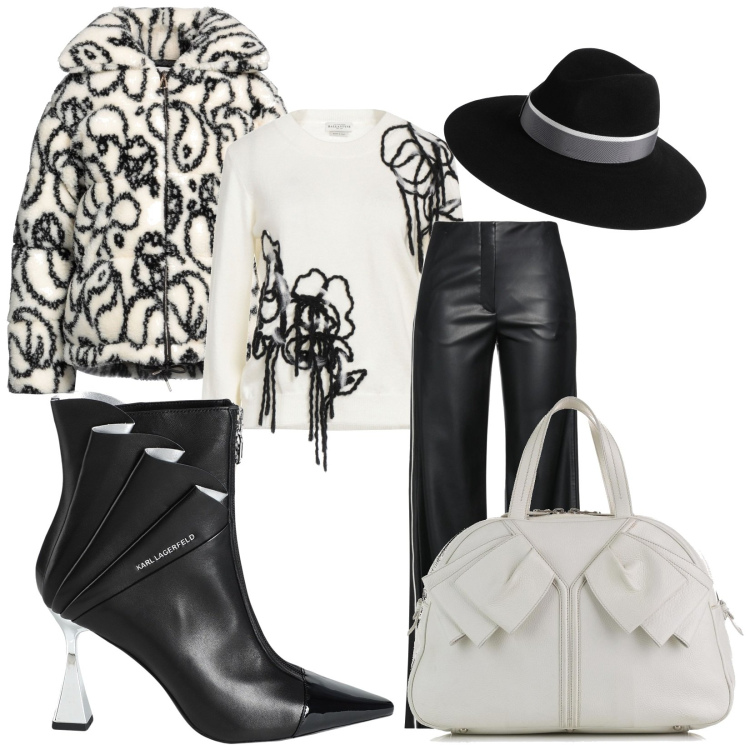 Outfit donna - Lana. Stile Urban per Serata fuori. Abbinamento con pantaloni, pullovers, cappotti, stivaletti, borse a mano, cappelli.