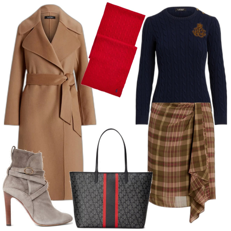 Outfit donna - Ralph Lauren. Stile Casual chic per Tutti i giorni. Abbinamento con gonne, stivaletti, maglieria, cappotti, borse tote, sciarpe.