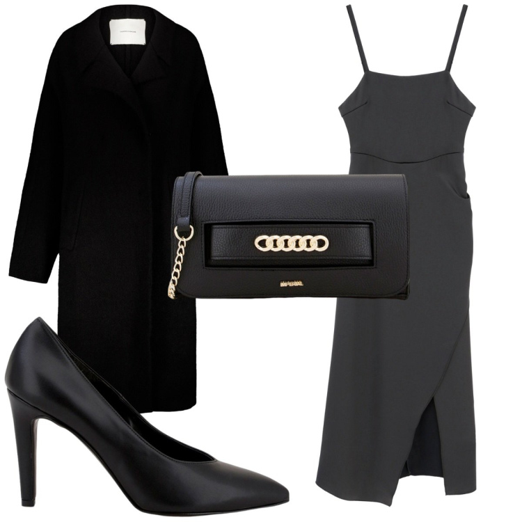 Outfit donna - Total look #1771784. Stile Trendy per Serata fuori. Abbinamento con pochette, décolleté, vestiti lunghi, cappotti.