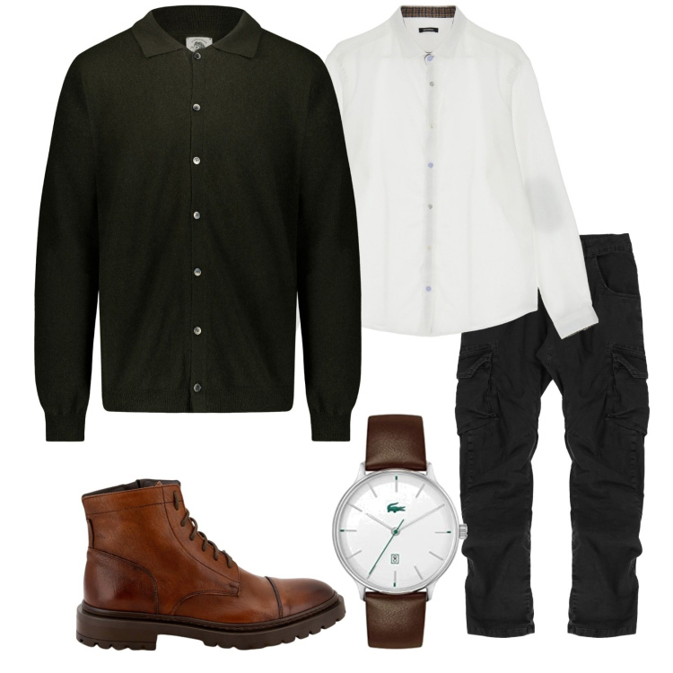 Outfit uomo - Puro Cashmere. Stile Trendy per Tutti i giorni. Abbinamento con scarpe stringate, pantaloni, camicie, polo, orologi analogici.