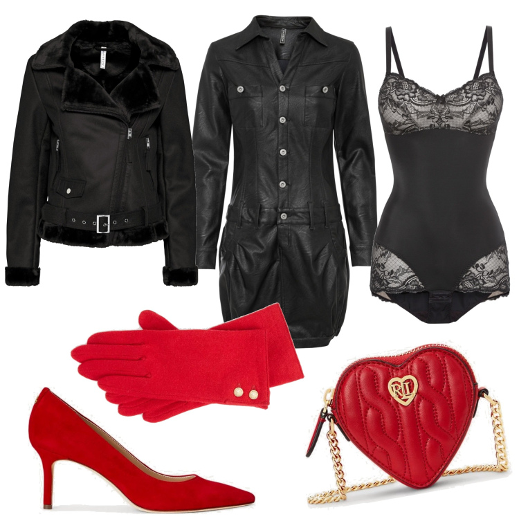 Outfit donna - Total look #1771982. Stile Sexy per Serata fuori. Abbinamento con body, vestiti, cappotti, pochette, décolleté, guanti.