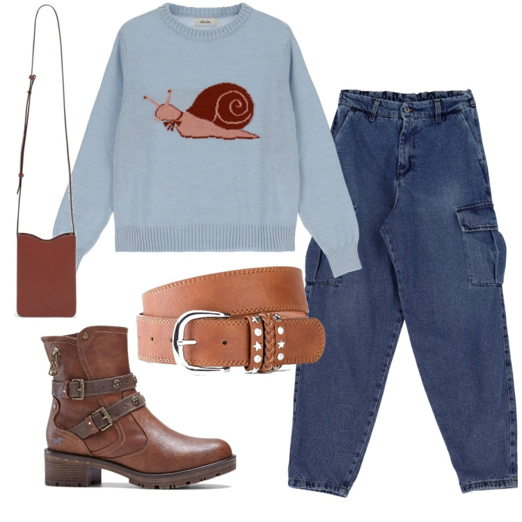 Outfit donna - Chi va piano..... Stile Basic per Scuola/Università. Abbinamento con cinture, stivaletti, jeans, pullovers, borse a tracolla.