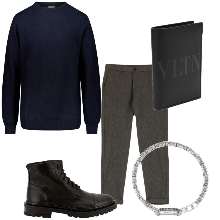 Outfit uomo - Total look #1772174. Stile Business/Elegante per Tutti i giorni. Abbinamento con pantaloni, scarpe stringate, braccialetti, maglieria, portafogli.