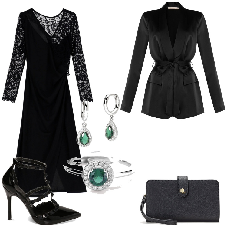 Outfit donna - Accessori verdi. Stile Glamour per Cerimonia. Abbinamento con vestiti midi/longuette, orecchini, anelli, cappotti, décolleté, pochette.