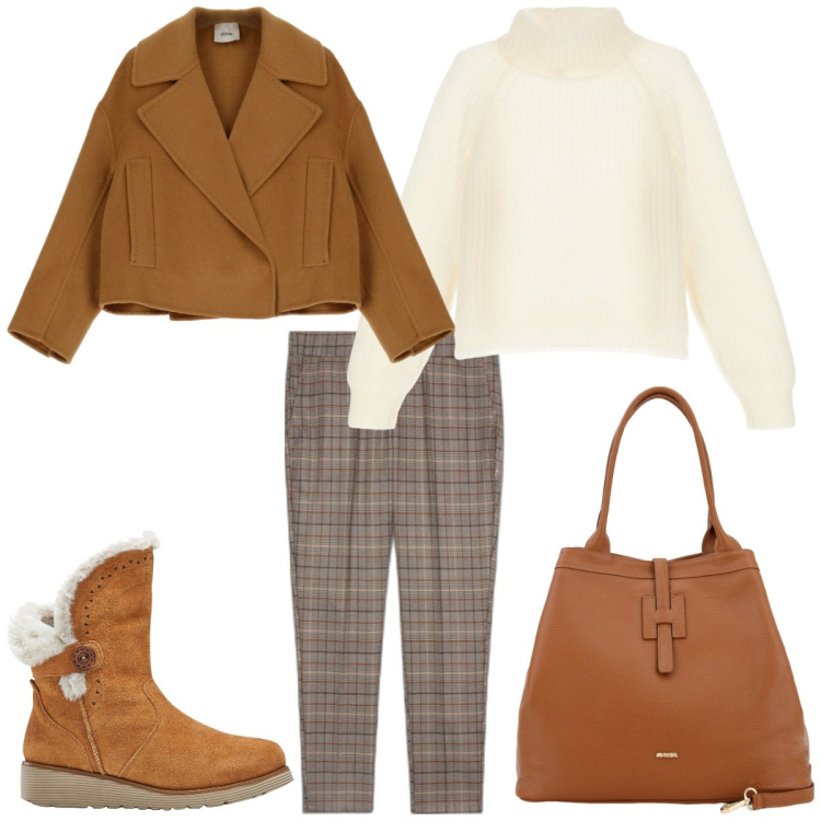 Outfit donna - Total look #1772192. Stile Casual per Tutti i giorni. Abbinamento con stivali, maglieria, borse a secchiello, cappotti, pantaloni.