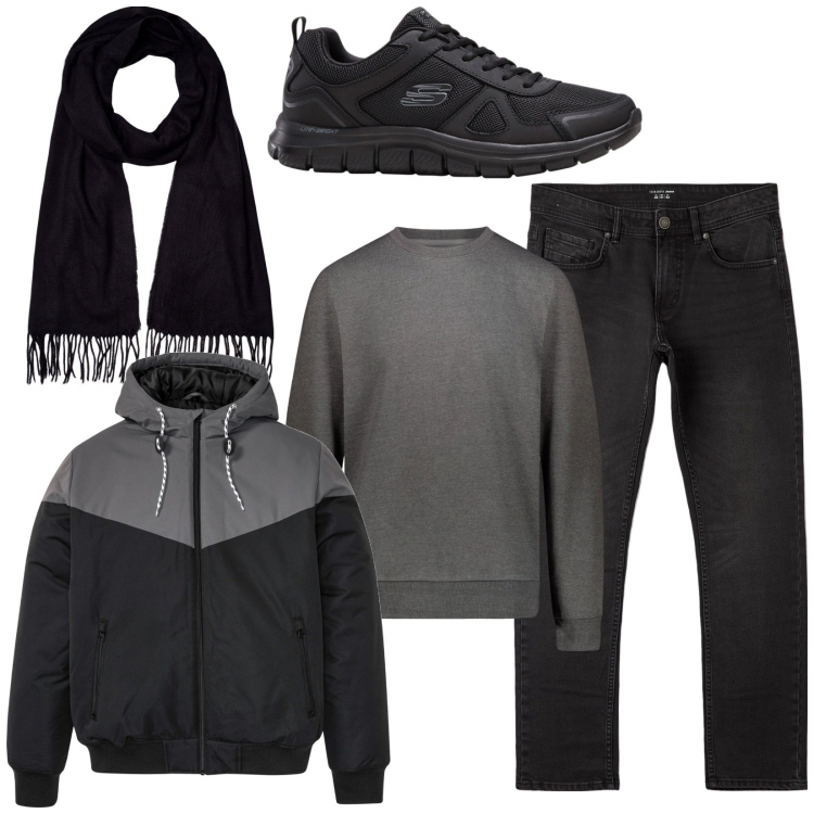 Outfit uomo - Casual. Stile Casual per Tutti i giorni. Abbinamento con sneakers, giacche, jeans dritti, felpe, sciarpe.