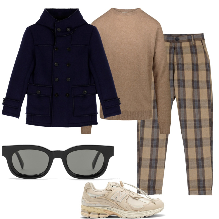 Outfit uomo - Oggi così. Stile Casual per Tutti i giorni. Abbinamento con pantaloni, cappotti, maglieria, sneakers, occhiali da sole.
