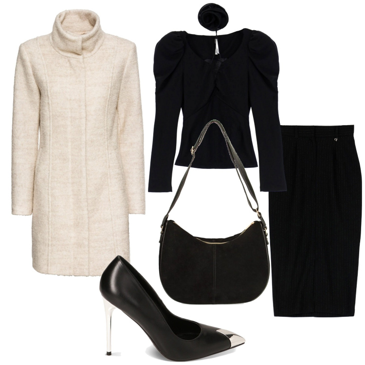 Outfit donna - Bon ton. Stile Bon Ton per Serata fuori. Abbinamento con cappotti, maglieria, décolleté, borse a spalla, gonne longuette.