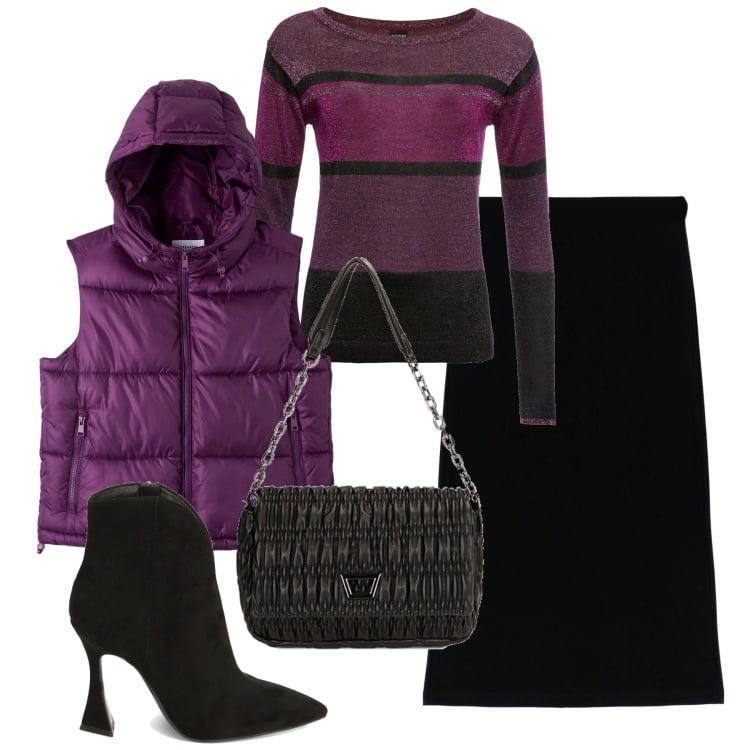 Outfit donna - Cena tra amiche. Stile Chic per Serata fuori. Abbinamento con maglieria, piumini, stivaletti, borse a spalla, gonne longuette.