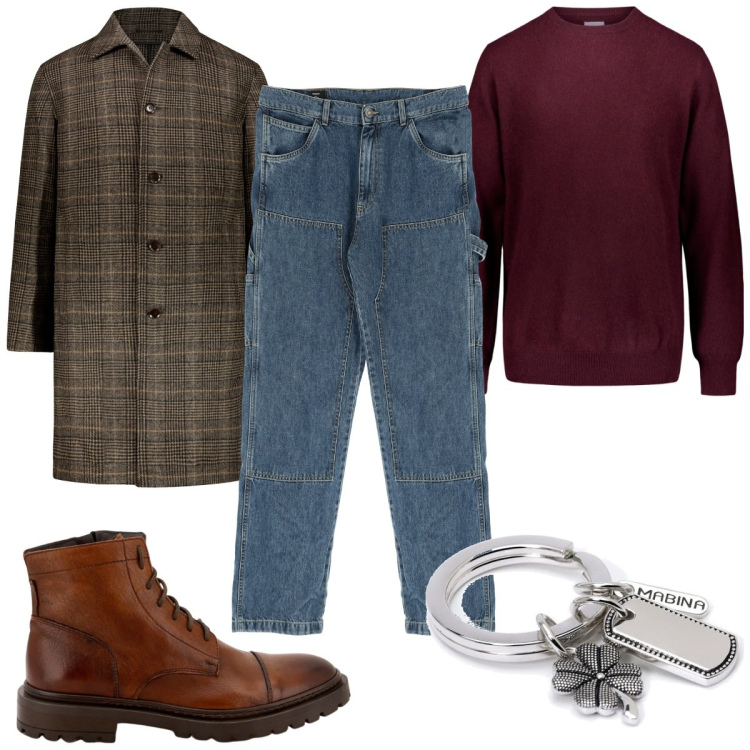 Outfit uomo - Total look #1772399. Stile Casual per Tutti i giorni. Abbinamento con pantaloni, scarpe stringate, portachiavi, maglieria, cappotti.