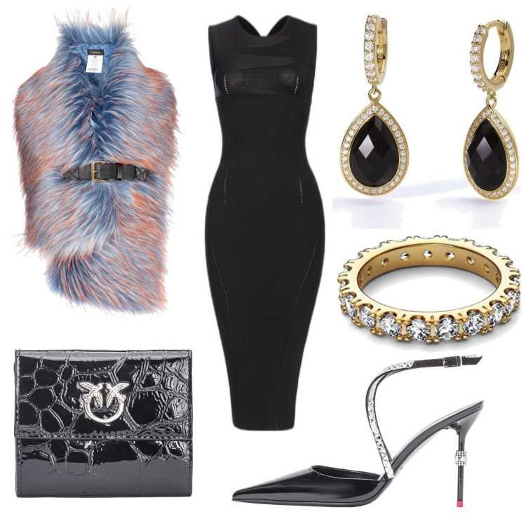 Outfit donna - Happy birthday. Stile Sexy per Serata fuori. Abbinamento con orecchini, stole, vestiti midi/longuette, scarpe col tacco, portafogli, anelli.