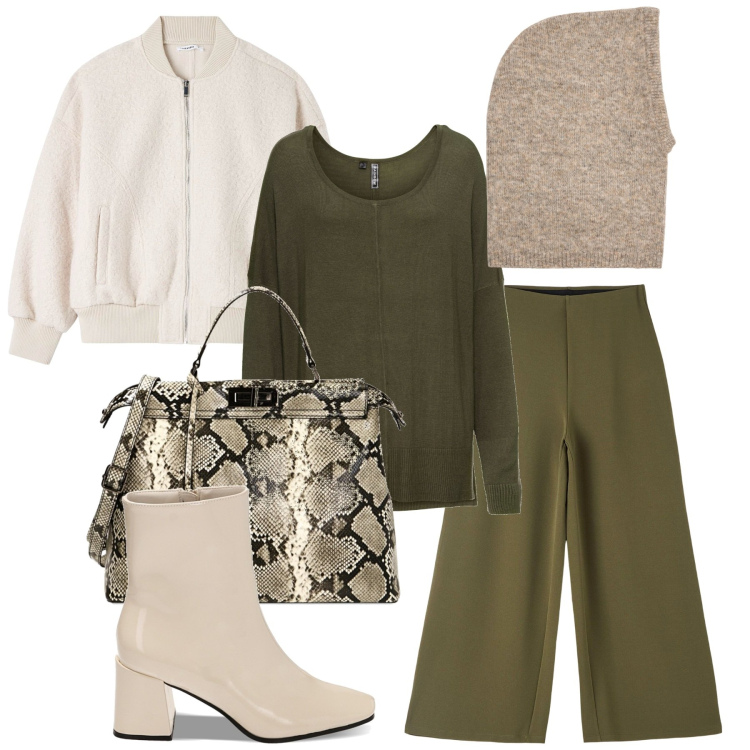Outfit donna - Il passamontagna. Stile Bon Ton per Tutti i giorni. Abbinamento con maglieria, pantaloni culotte, bomber, stivaletti, borse a mano, cappelli.