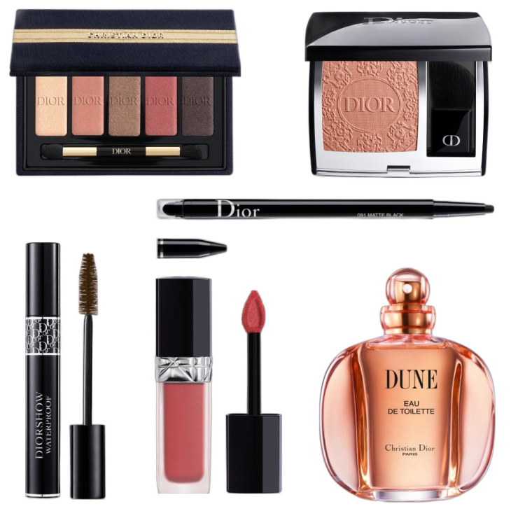 Outfit donna - Dior, Mon Amour. Abbinamento con rossetti, mascara, profumi, eyeliner, blush, ombretti.