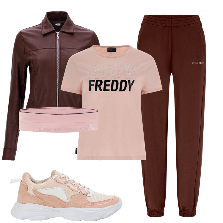 Outfit donna - Freddy. Stile Casual per Tutti i giorni. Abbinamento con sneakers, marsupi, cappotti, pantaloni, t-shirt.