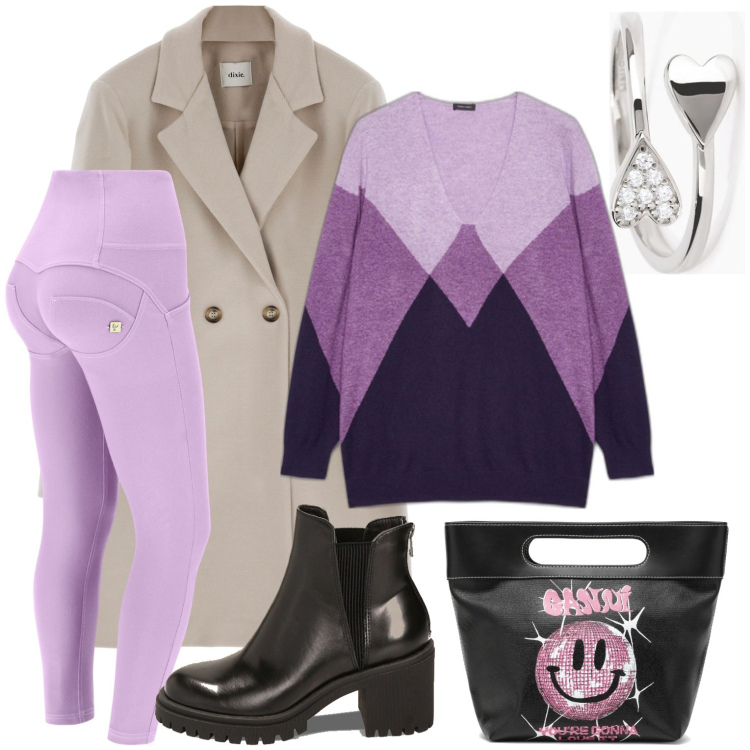 Outfit donna - Felicità.... Stile Casual chic per Scuola/Università. Abbinamento con anelli, stivaletti chelsea, pantaloni skinny, cappotti, maglieria, borse tote.