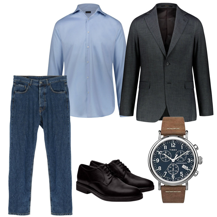 Outfit uomo - Domani in ufficio. Stile Urban per Tutti i giorni. Abbinamento con jeans dritti, scarpe stringate, camicie, abiti, orologi.