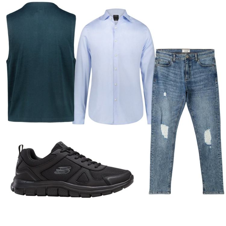Outfit uomo - Total look #1772763. Stile Casual per Tutti i giorni. Abbinamento con sneakers, jeans strappati, maglieria, camicie.