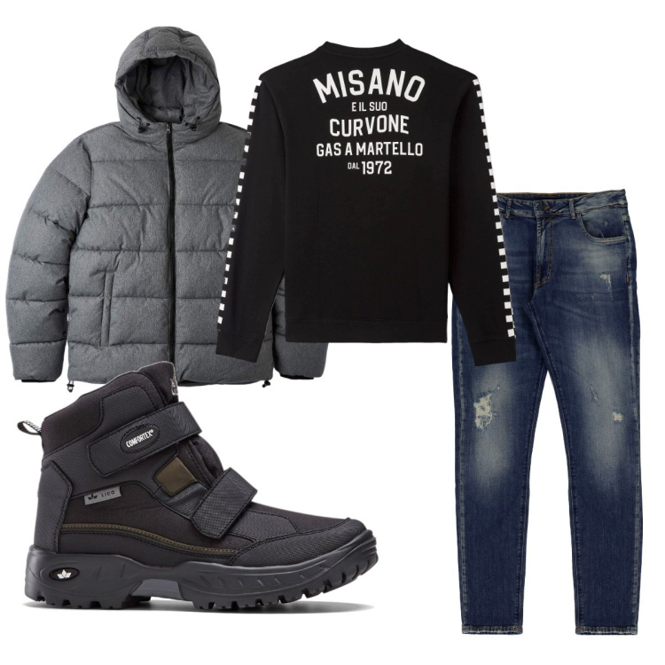 Outfit uomo - Total look #1772764. Stile Casual per Tutti i giorni. Abbinamento con stivali e stivaletti, felpe, piumini, jeans slim fit.