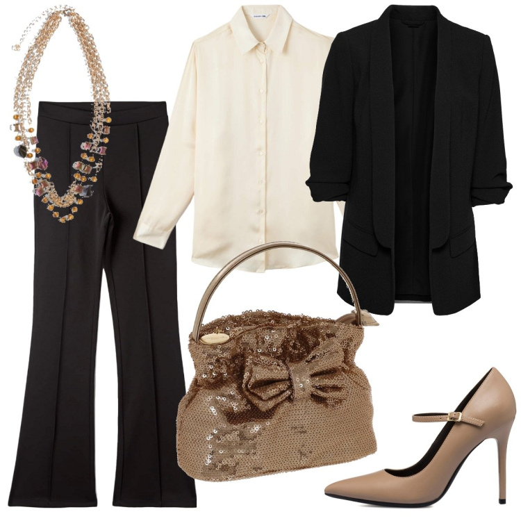 Outfit donna - Idea regalo: la pochette Camilla Milano. Stile Mannish per Cerimonia. Abbinamento con blazer, pantaloni, camicie, décolleté, collane, valigie.