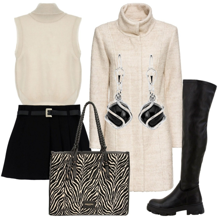 Outfit donna - Lo stivale sopra il ginocchio. Stile Casual chic per Serata fuori. Abbinamento con cappotti, stivali, minigonne, maglieria, borse a spalla, orecchini.