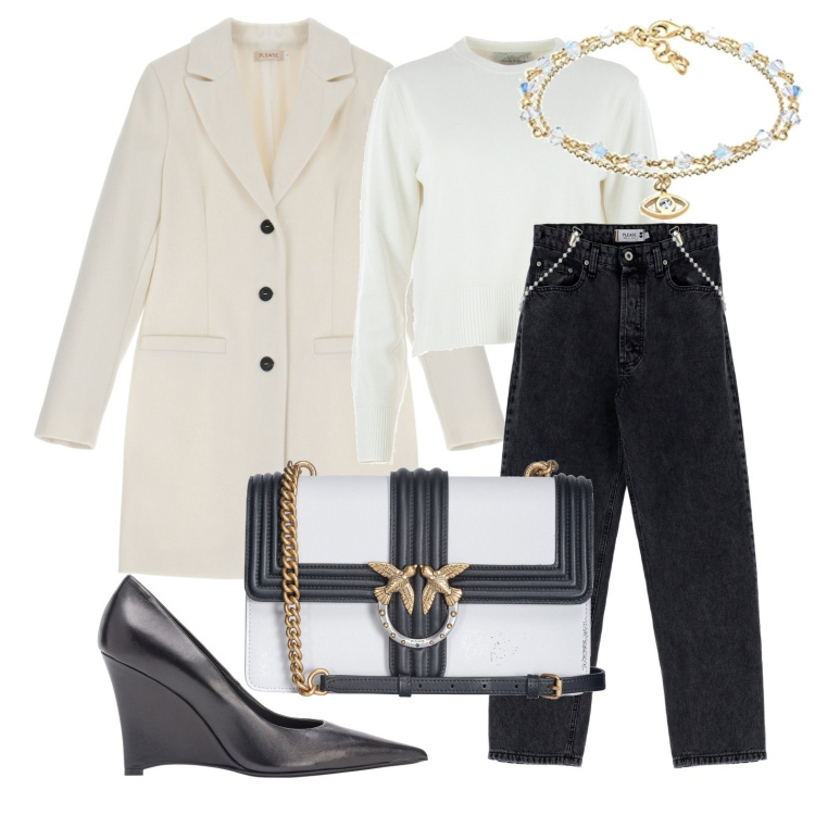 Outfit donna - Ghost outfitter - novembre. Stile Casual chic per Ufficio. Abbinamento con décolleté, borse a tracolla, cappotti, pantaloni capri, collane, maglieria.