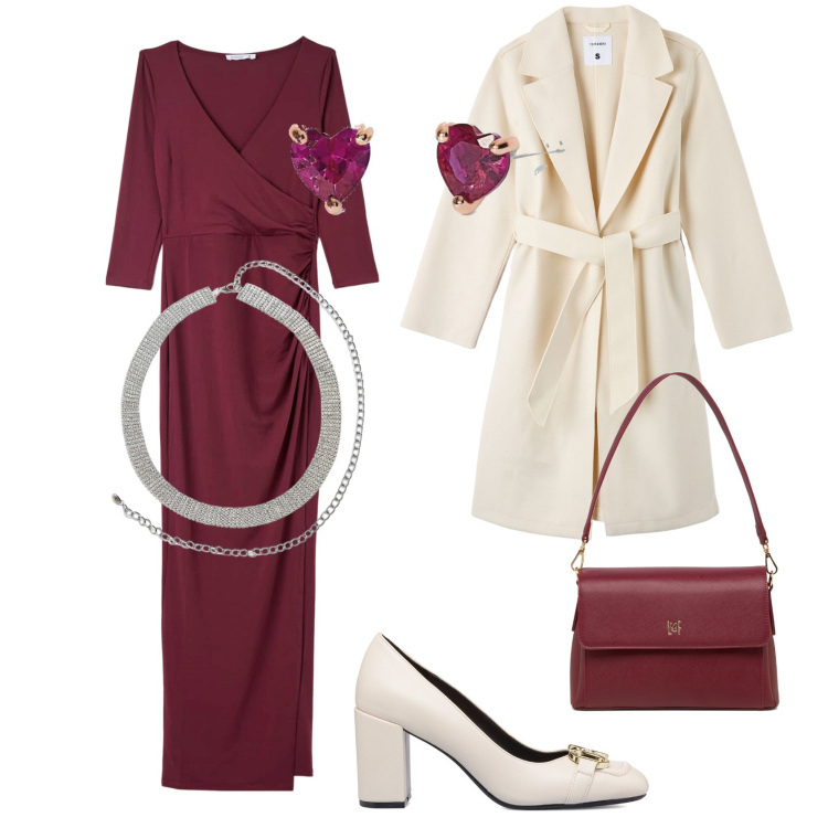 Outfit donna - Total look #1772880. Stile Chic per Serata fuori. Abbinamento con cinture, vestiti lunghi, cappotti, orecchini, décolleté, borse a tracolla.
