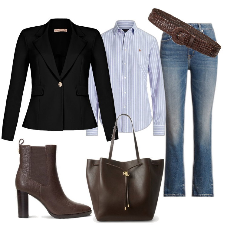 Outfit donna - Oggi riunione di classe. Stile Minimal per Scuola/Università. Abbinamento con cappotti, camicie, stivaletti chelsea, jeans dritti, borse tote, cinture.