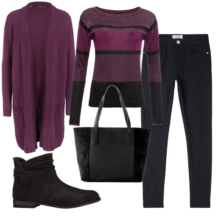 Outfit donna - Total look #1772900. Stile Basic per Ufficio. Abbinamento con maglieria, stivaletti, shopping bag, cardigans, pantaloni.