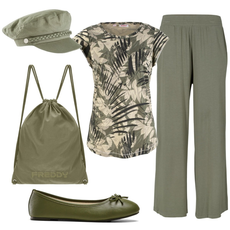 Outfit donna - Total look #1772943. Stile Basic per Tutti i giorni. Abbinamento con pantaloni, maglieria, ballerine, cappelli, zaini.