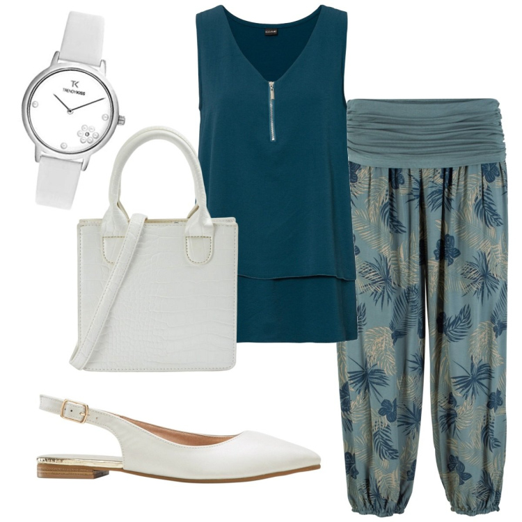 Outfit donna - Total look #1772948. Stile Basic per Ufficio. Abbinamento con pantaloni, top, ballerine, shopping bag, orologi analogici.