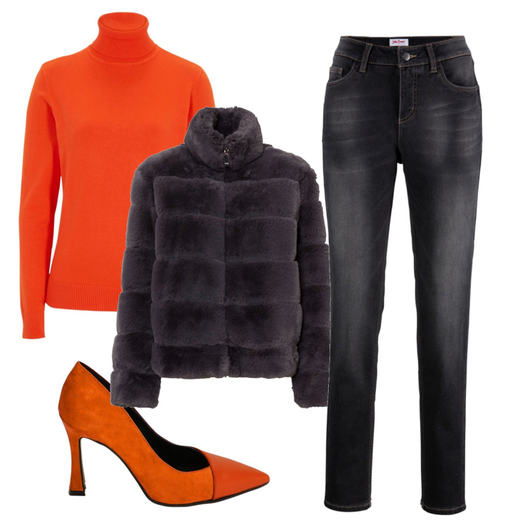 Outfit donna - Total look #1772990. Stile Glamour per Serata fuori. Abbinamento con ecopellicce, jeans boyfriend, maglieria, décolleté.