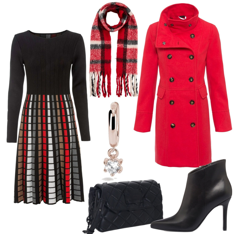 Outfit donna - La borsetta matelassé. Stile Bon Ton per Serata fuori. Abbinamento con vestiti, cappotti, sciarpe, orecchini, stivaletti, borse a tracolla.