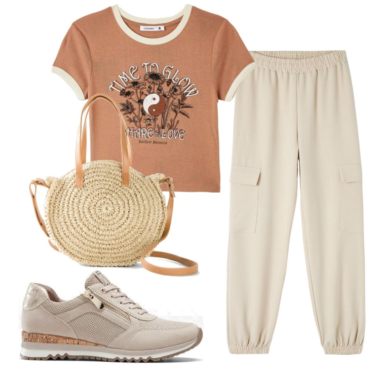 Outfit donna - Total look #1773030. Stile Casual per Tutti i giorni. Abbinamento con sneakers, shopping bag, t-shirt, pantaloni cargo.