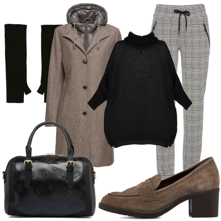 Outfit donna - Alla ricerca delle ultime occasioni. Stile Casual chic per Ufficio. Abbinamento con pantaloni, cappotti, maglieria, guanti, mocassini, borse a mano.